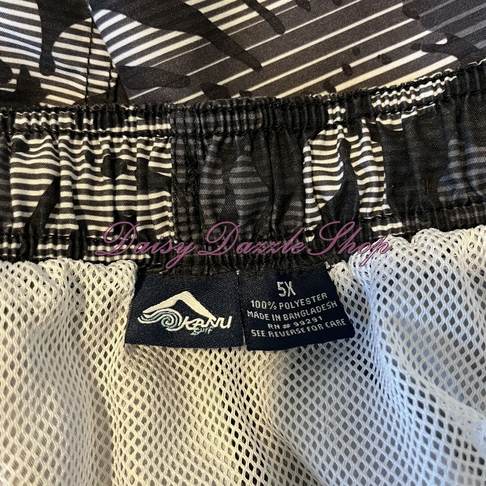 Kanu Surf 5X Swim Trunks Black White Tropical Print - Picture 6 of 11